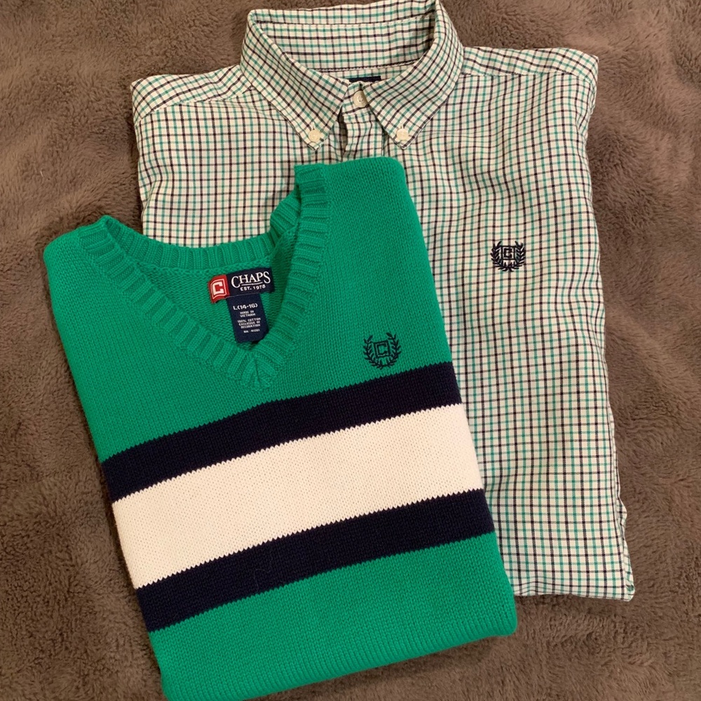 CHAPS V-Neck Sweater & CHAPS Long Sleeve Shirt